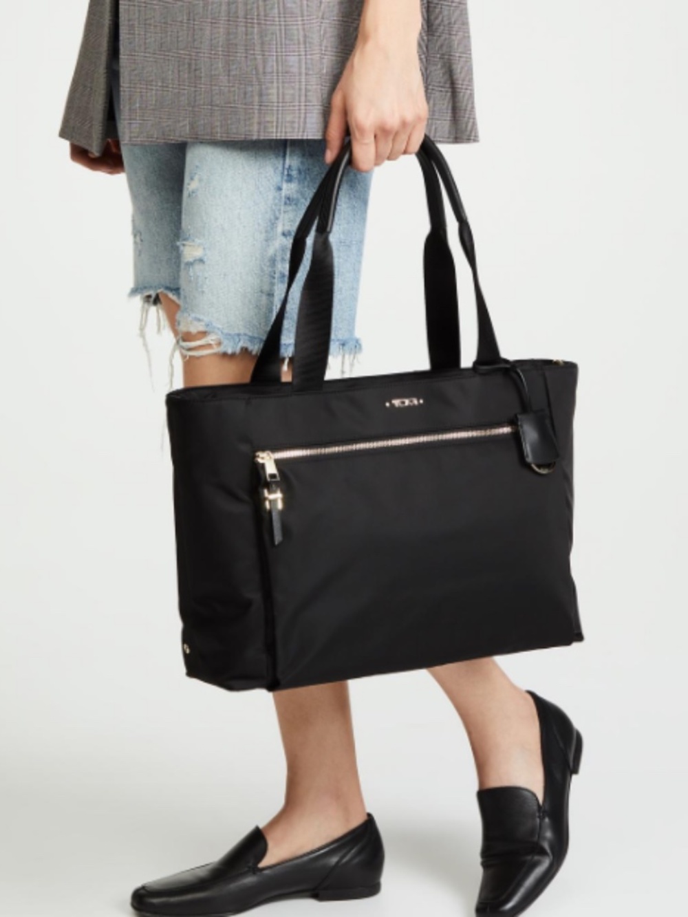 TUMI Black Nylon Tote / Crossbody Bag (Retired Voyager Model) – Gold Hardware - Picture 6 of 12